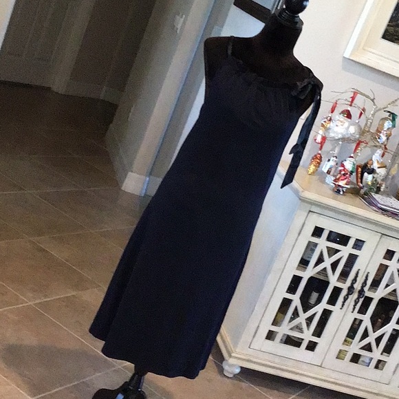 Cassis stretch halter dress, deep navy with black ribbon top, size medium - Picture 1 of 8
